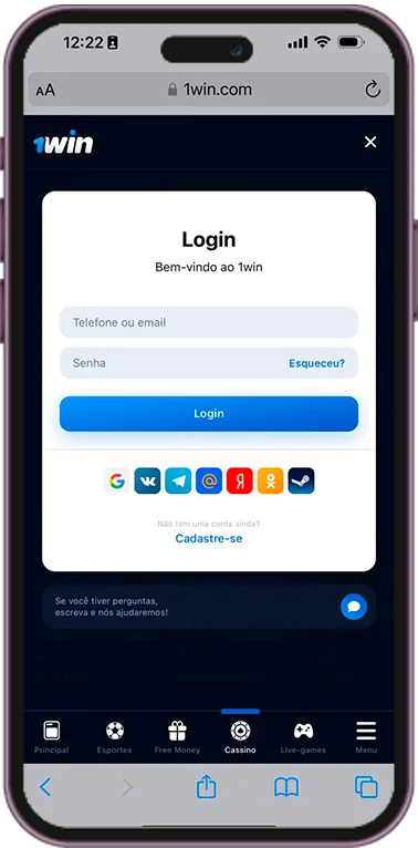 Capturas de tela 1WIN login